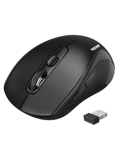 TECKNET 2-in-1 Bluetooth Mouse (BT 5.0/3.0+2.4Ghz), 6-Level 4000 DPI-Black | BT 5.0/3.0 & 2.4G wireless mouse with 4000 DPI, silent clicks, ergonomic design, and USB receiver for laptop and PC. - color: Bright Black