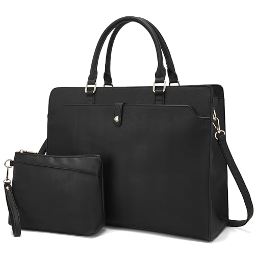 YZAOLL 15.6 Inch Laptop Bag for Women Work Tote Briefcase for Teacher Purse - color: Black