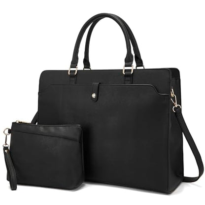 YZAOLL 15.6 Inch Laptop Bag for Women Work Tote Briefcase for Teacher Purse - color: Black