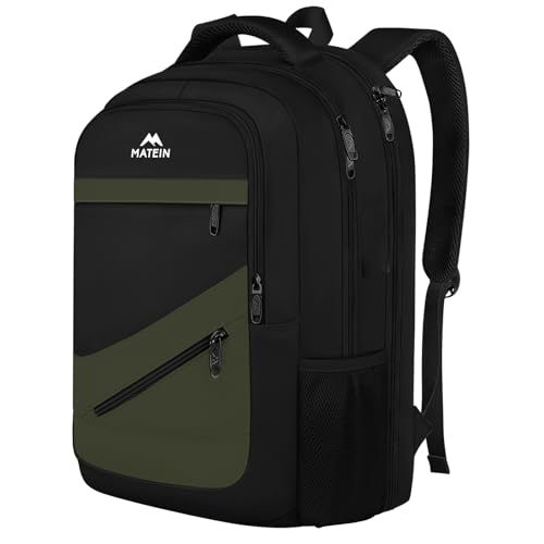 MATEIN Laptop Backpack for Work, Airline Approved Carry On Travel Backpack | 17" Computer Bag with Luggage Strap, Water Resistant College Daypack with Anti Theft Pocket, Gifts for Men Women, Black Green - color: Black Green, size: 17 Inch