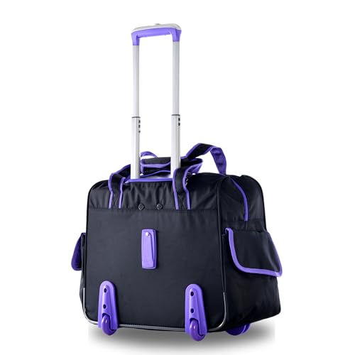 Olympia U.S.A. Deluxe Lightweight Rolling Overnighter Case Overnight Laptop Bag Weekender Travel Carry-On Suitcase Luggage with Wheels and Adjustable Push-Down Handle - color: Black/Purple