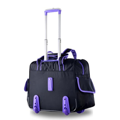 Olympia U.S.A. Deluxe Lightweight Rolling Overnighter Case Overnight Laptop Bag Weekender Travel Carry-On Suitcase Luggage with Wheels and Adjustable Push-Down Handle - color: Black/Purple