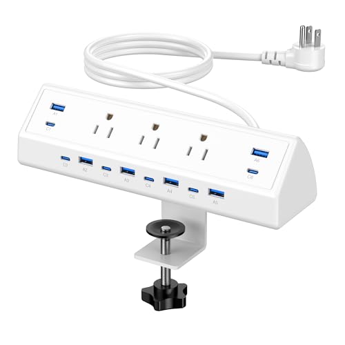 Jgstkcity 130W Desk Clamp Power Strip, 12 USB Ports (6 PD 65W USB-C),Surge Protector,ETL Listed Power Hub Extension Cord,Fast Charging Station for Home Office Desk Edge Mount (White, 12 USB-130W) - color: White, size: 3 Outlets & 12 USB Ports - 130W