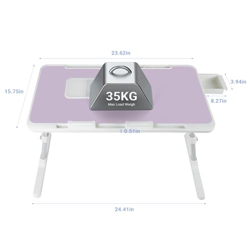 Adjustable Laptop Lap Desk with Cooling Fan USB Light for Adults 60x40cm,Purple - color: Purple+holder,60x40cm