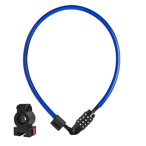 Bike Cable Lock Kit (2' or 4') with Resettable Combination, 4' | Weatherproof, Vinyl Coated, 10mm Security Cable, Mounting Bracket, Portable, Anti-Theft, Keyless, Bikes, Bicycles, Scooters - size: 4ft