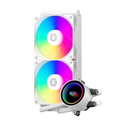 PCCOOLER DA240 240mm AIO CPU Cooler with ARGB Fans, White | 2600 RPM full-ceramic pump, 2 PWM fans; Intel LGA1851/1700/1200/115X and AMD AM5/AM4 - color: White