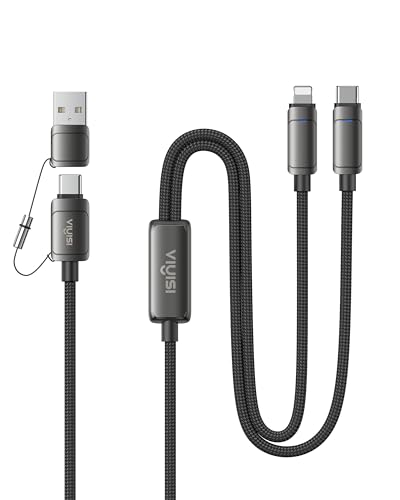 100W Fast Charging Cable 2-in-1 with USB-C & Lighting | Detachable Tip USB-C&A for iPhone 17/16/15/14, iPad, iPod, MacBook Pro/Air, Galaxy, Power 2 Devices at Once (3.94ft)