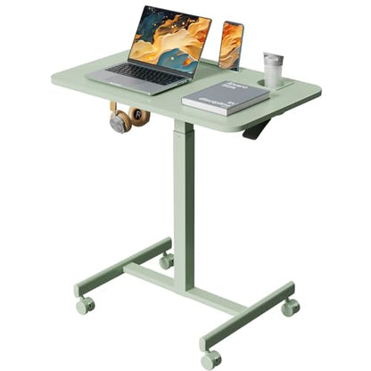 28” Rolling Standing Desk Height Adjustable with 4 Lockable Wheels | Small Mobile Laptop Stand Up Cart with Cup Holder, Portable Teacher Computer Workstation with Hook and Slots, Green - color: Green