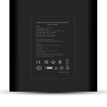 P120B 120W PD USB-C Slim Laptop Charger - Dual USB QC3.0, Compatible with Microsoft Surface Book 3/2/Pro X, USB-C Power Supply for Notebooks, Tablets & Type-C Devices