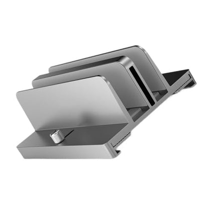 Healeved Aluminum Alloy Adjustable Dual-Slot Laptop and Tablet Vertical Stand Holder for Desk, Gray, Compatible with Notebooks and Tablets, Space-Saving Storage Solution for Office and Home