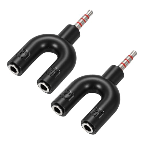 MECCANIXITY 2Pcs Headset Mic Splitter Adapter, 3.5mm Male to Dual Female Y Splitter Microphone and Audio Jack Adapters for PC Laptop Smartphone, Black - color: Black