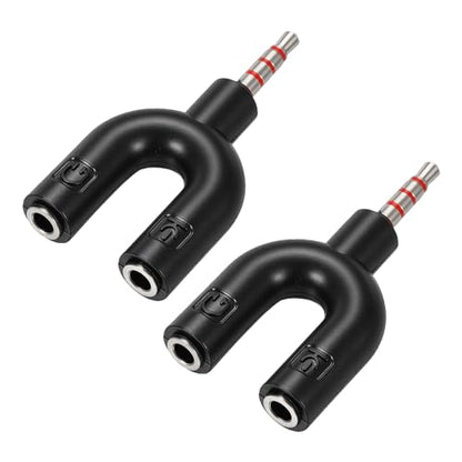 MECCANIXITY 2Pcs Headset Mic Splitter Adapter, 3.5mm Male to Dual Female Y Splitter Microphone and Audio Jack Adapters for PC Laptop Smartphone, Black - color: Black