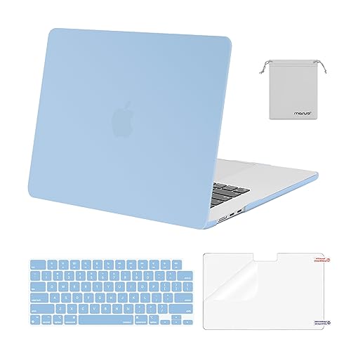 MOSISO Compatible with MacBook Air 15 inch Case M5 2026 M4 M3 M2 2025-2023 | A3448 A3241 A3114 A2941, Scratch-Resistant Protective Hard Shell Case&Keyboard Cover&ScreenFilm&Pouch, Air Blue - color: Air Blue