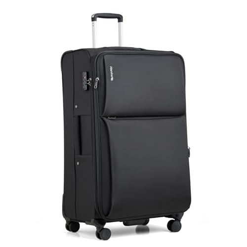 Hanke Expandable 28 Inch Luggage with Spinner Wheels Softside Suitcase Large Rolling Luggage Bag for Travel Checked Suitcases(Black) - color: Black, size: 28 Inch Checked in