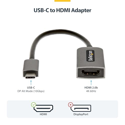 StarTech USB-C to HDMI 2.0 Adapter, 4K 60Hz, HDR10 (USBC-HDMI-CDP2HD4K60) | USB4 and Thunderbolt Compatible, MacBook Pro/Air, iPad Pro, Pixelbook, Dell XPS, TB5 and USB4, EMI-shielded connector - style: 4K60