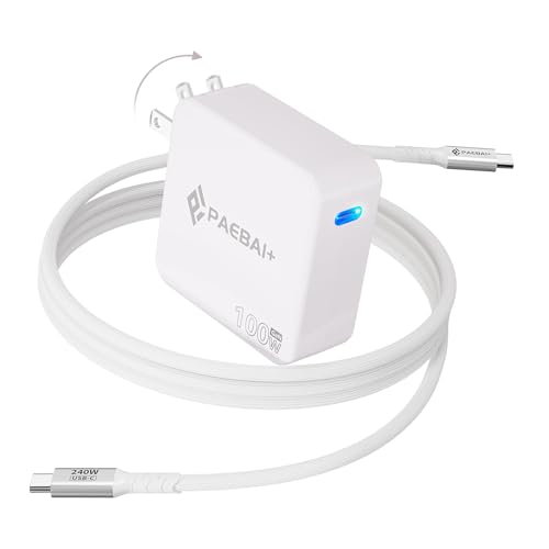 Mac Book Pro Charger PAEBAI+ 100W USB C Charger GaN Foldable Compact Wall Fast Charger for MacBook Air, iPhone 16 15 Series, Samsung Galaxy, iPad Pro and All USB-C Devices, 6.6ft Type C Cable - color: White