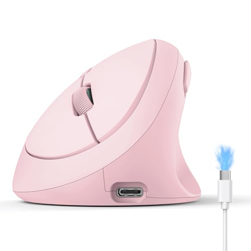 TECKNET Ergonomic Mouse, Bluetooth Wireless Vertical Mouse, Rechargeable Battery, Quiet Clicks, 4800 DPI Adjustable, BT5.0/3.0 & 2.4G Connect, Easy to use, Wide Compatibility - Pink - color: Pink