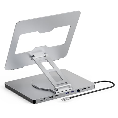 10 in 1 Laptop Docking Station Stand for MacBook Pro/Air/Surface/Dell/HP/Lenovo, Mac Type-C Hub with 4K HDMI, USB 3.0, SD/TF Card, RJ45, PD 3.0, USB C Laptop Stand Hub with 360 Rotating Base (ST109A)