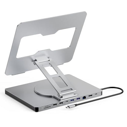 10 in 1 Laptop Docking Station Stand for MacBook Pro/Air/Surface/Dell/HP/Lenovo, Mac Type-C Hub with 4K HDMI, USB 3.0, SD/TF Card, RJ45, PD 3.0, USB C Laptop Stand Hub with 360 Rotating Base (ST109A)