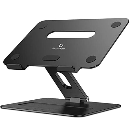 Adjustable MacBook Laptop Stand for Desk | Ergonomic Aluminum Laptop Riser with Heat-Vent, Compatible for 10-17" Laptops, Dark Black - color: BLSB-100