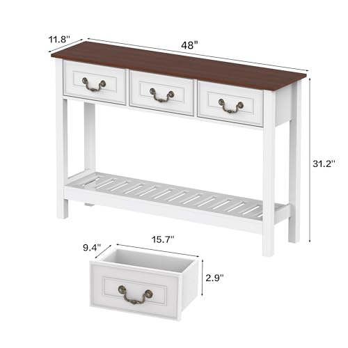 Narrow Console Table with 3 Drawers, Entryway Table with Storage Shelves, Couch Table Behind Sofa, Wood Sofa Table for Living Room, Entryway, Hallway, White - color: White