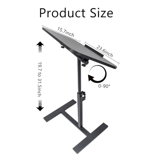 Adjustable Overbed Table, Overbed Bedside Table with Hidden Casters, 360° Swivel C Shaped Side Table, Mobile Laptop Computer Standing Desk for Home and Hospital Use (Black) - color: Black