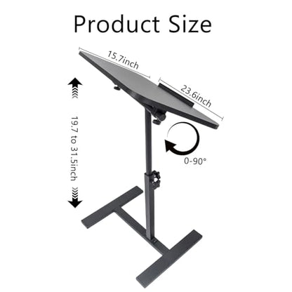 Adjustable Overbed Table, Overbed Bedside Table with Hidden Casters, 360° Swivel C Shaped Side Table, Mobile Laptop Computer Standing Desk for Home and Hospital Use (Black) - color: Black