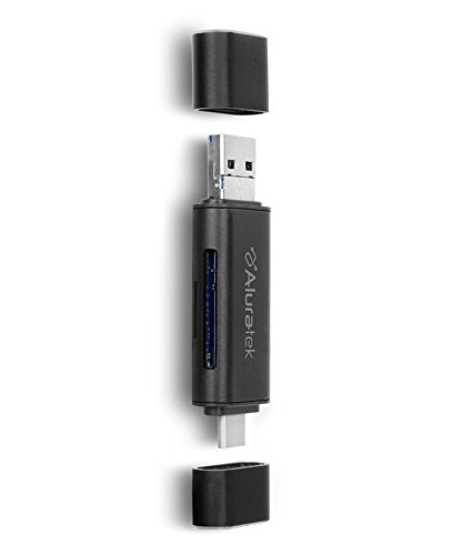 Aluratek USB-C and USB 3.1 SD & MicroSD Card Reader, 2-in-1 Memory Card Reader with Dual Connectors, Compatible with Laptop, PC, MacBook, and Other USB Devices - AUCRC300F