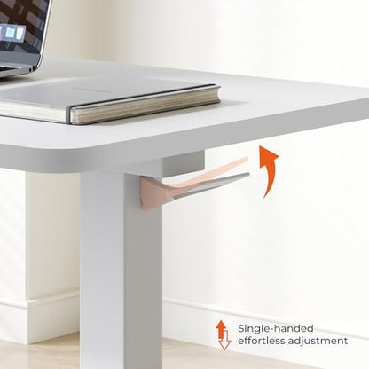 28'' Medical Overbed Bedside Table with Wheels,Rolling Table | 28''x16'' White Table Top+White Edging Wood Grain Pneumatic Tilting Desktop,Overbed Table for Hospital Use - color: White+white, size: Small