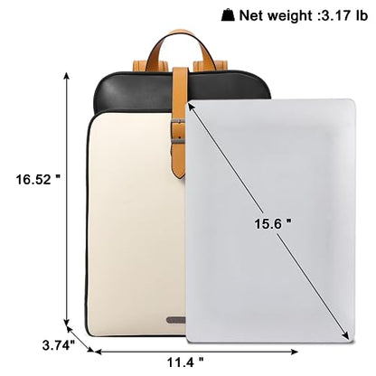 CLUCI Leather Backpack for Women, 15.6 inch Laptop Bag, Large Genuine Work Backpack Travel Back - color: 0-2 Beige With Yelow Fine Lines