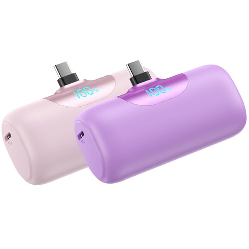 [2-Pack]Mini Portable Charger for iPhone 17/16,5500mAh LCD Display USB C Power Bank,Fast Phone Charging Travel Pocket Size Battery Pack for iPhone 17/17 Pro Max/Air/16/15 Series,Android(Pink+Purple) - color: Purple+Pink