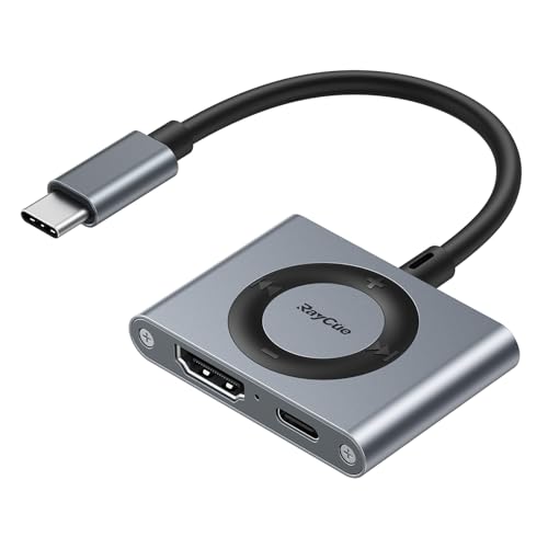 RayCue 2-in-1 USB C Hub, USB C to HDMI Adapter with HDMI 4K@60Hz & 100W PD Charging - Adapter for Laptop, MacBook, IPad (USB-C), iPhone 15/16, Tablets, Switch - color: Grey