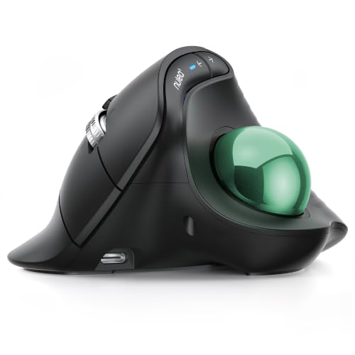 Nulea M514 Vertical Trackball Mouse, Ergonomic Wireless Thumb-Control Mouse with Quiet Clicks, 3 Device Connection (Bluetooth & USB Receiver), Rechargeable for PC/Mac/Laptop/Tablet,Green - color: E-Green