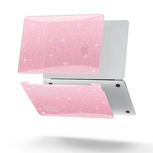 B BELK Compatible with MacBook Air 13 inch Case 2022 to 2018 Released A2337 M1 A2179 A1932 with Touch ID, Sparkly Plastic Hard Shell Cover + 2 Keyboard Covers + Screen Protector, Glitter Pink - color: Glitter Pink