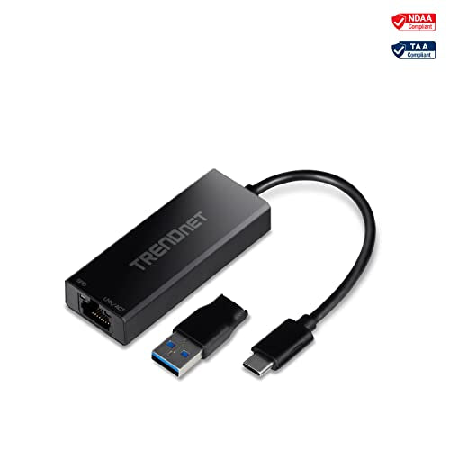 TRENDnet USB-C 3.1 to 2.5GBASE-T Ethernet Adapter, TUC-ET2G | NDAA & TAA Compliant, Windows & Mac Compatible, USB Type-C to USB-A Converter Included, Up to 2.5Gbps Speeds - size: USB-C 3.1, style: 2.5 Gbps