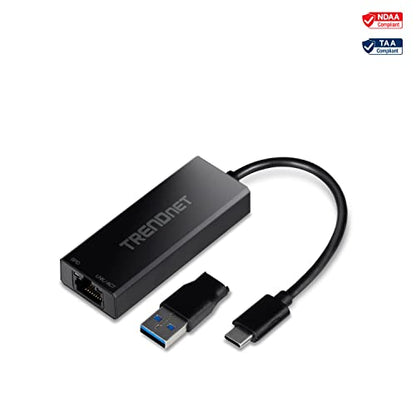 TRENDnet USB-C 3.1 to 2.5GBASE-T Ethernet Adapter, TUC-ET2G | NDAA & TAA Compliant, Windows & Mac Compatible, USB Type-C to USB-A Converter Included, Up to 2.5Gbps Speeds - size: USB-C 3.1, style: 2.5 Gbps
