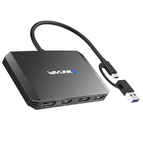 WAVLINK USB C or USB 3.0 to Dual HDMI/DisplayPort Adapter, Displaylink Monitor Splitter Extended Display for Dual Monitor 4K@60Hz, HDMI/DP Splitter Compatible with Mac M1-M5/Neo,Window Laptop-Black - color: Black