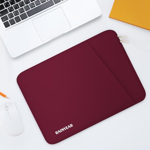RAINYEAR Laptop Sleeve Case with Front Pocket, 13.3 Inch Protective Portable Case Briefcase Laptop Carrying Bag Cover Compatible with 13.3-14 Inch Laptop PC, 14 Inch MacBook Pro M5 M4 M3 M2 M1, Red - color: Red, size: 13.3-14 inch