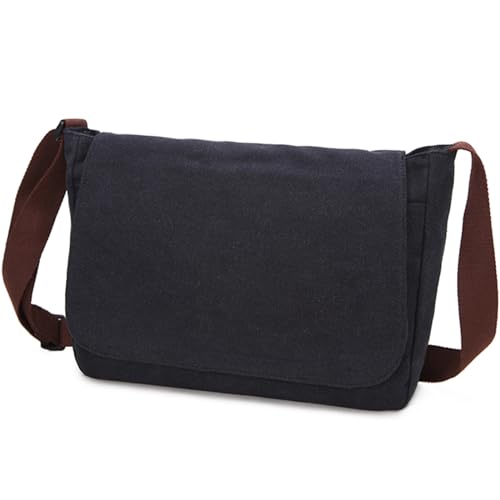 Messenger Bag, Canvas Messenger Bag, Shoulder Bag Crossbody Bag, Vintage Messenger Bags for Men Women, Crossbody Shoulder Bag Casual Work Bag for Work Business Office Travel (Black)