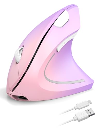 TECKNET Wireless Ergonomic Mouse, Rechargeable Wireless Vertical Mouse | Rechargeable, 2.4GHz USB Receiver, Silent Click, 6 Adjustable DPI up to 4800, 6 Buttons for Laptop, PC, Pink and Purple - color: Pink and Purple