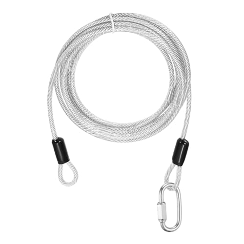PATIKIL Security Cable Lock (3/16" Dia 9.8ft, Clear) Vinyl Coated 304 Stainless Steel Double Loop Flexible Wire Rope Safety Cable with Quick Links Locking Connectors - color: Clear, size: 3/16" x 9.8ft