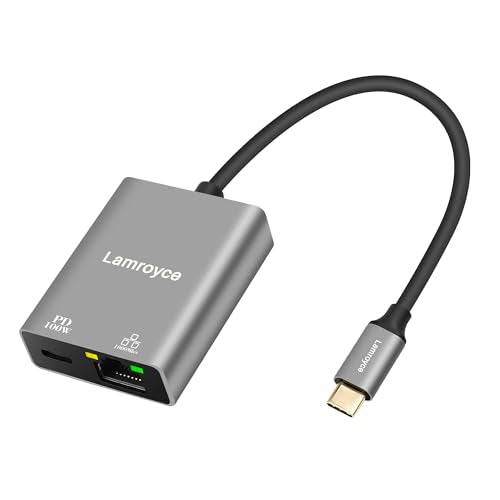 USB-C to Ethernet Gigabit Adapter with 100W Power Delivery, USB 3.1 Type-C to RJ45 1000Mbps Ethernet LAN Network Dongle Adapter, Charging and Surfing 2 in 1 for PC, Laptop, Tablet, Smartphone
