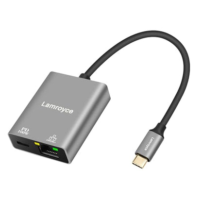 USB-C to Ethernet Gigabit Adapter with 100W Power Delivery, USB 3.1 Type-C to RJ45 1000Mbps Ethernet LAN Network Dongle Adapter, Charging and Surfing 2 in 1 for PC, Laptop, Tablet, Smartphone