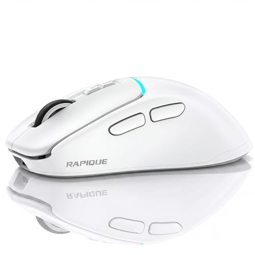 RAPIQUE Wireless Mouse, Dual Bluetooth & 2.4G, White | Multi-Device for 3 Devices, USB-C Rechargeable, Quiet Click, 4 DPI Levels up to 3200, Ergonomic Right-Hand for MacBook, PC - color: White
