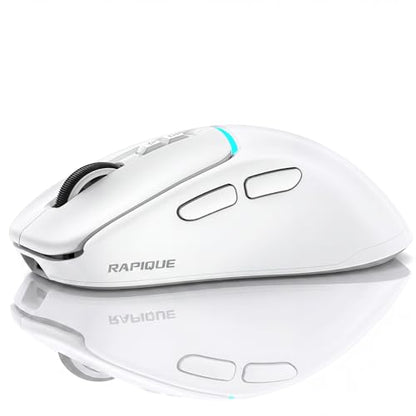 RAPIQUE Wireless Mouse, Dual Bluetooth & 2.4G, White | Multi-Device for 3 Devices, USB-C Rechargeable, Quiet Click, 4 DPI Levels up to 3200, Ergonomic Right-Hand for MacBook, PC - color: White