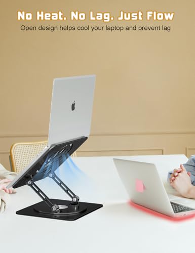 Adjustable Laptop Stand for Desk-360° Rotating Base Aluminum Laptop Riser,Ergonomic Computer Stand for Office Home MacBook Pro/Air Dell HP up to 16'',Black - color: Black