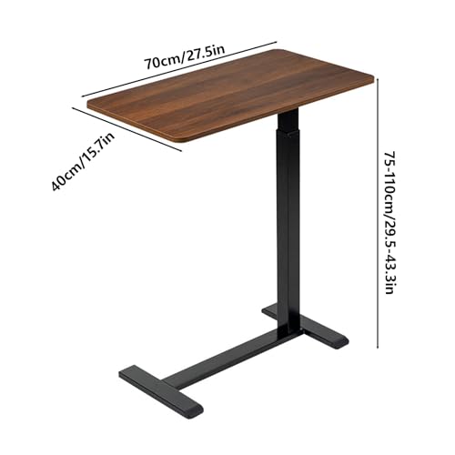 Adjustable Height C Shaped Side Table, Top Tilting Laptop Stand Table with Hidden Wheels,Mobile Couch End Tables That Slide Under,Rolling TV Coffee Table for Sofa/Bed,Brown,27.5''x15.7''x43.3''