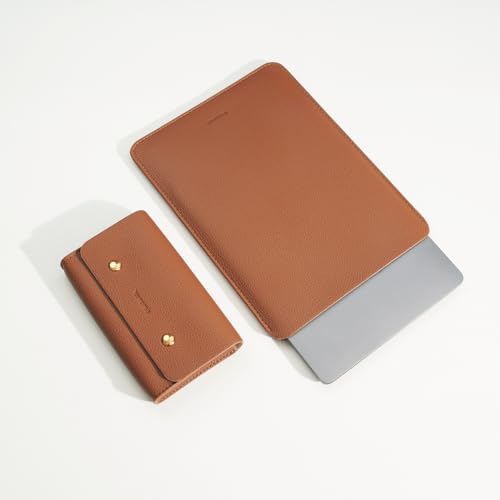 PU Leather Padded Laptop Sleeve Bag 14Inch Compatible with New MacBook Pro 14, Surface Laptop 13.5, Old MacBook Pro 13 with Charger Pouch Color Brown - color: Brown, size: MacBook Pro 14
