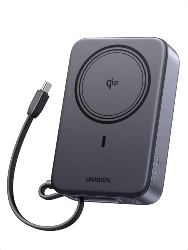 UGREEN 20000mAh Wireless Power Bank with 30W PD Fast Charging and Qi2 15W, Portable Battery Pack for iPhone with Built-in USB-C Cable, External Portable Battery Compatible with iPhone 17/16/15, Galaxy