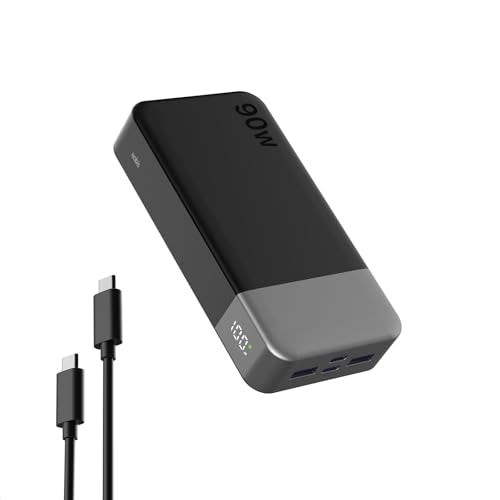 NOBIS Portable Charger 20000mAh 90W Laptop Power Bank | 2C+2A USB-C Fast Charging Battery Pack with LED Display for Laptops, Tablets, Steam Deck & Phones - color: Black